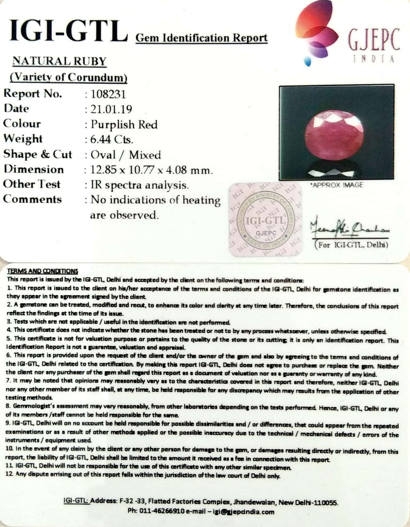 7.16 Ratti Natural New Burma Ruby with Govt Lab Certificate-(3441)