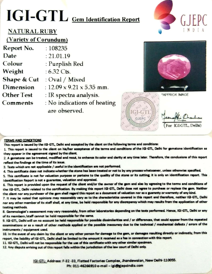 7.02 Ratti Natural New Burma Ruby with Govt Lab Certificate-(3441)