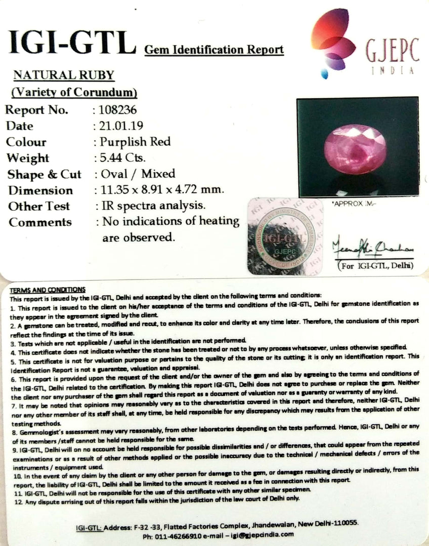 6.04 Ratti Natural New Burma Ruby with Govt Lab Certificate-(3441)