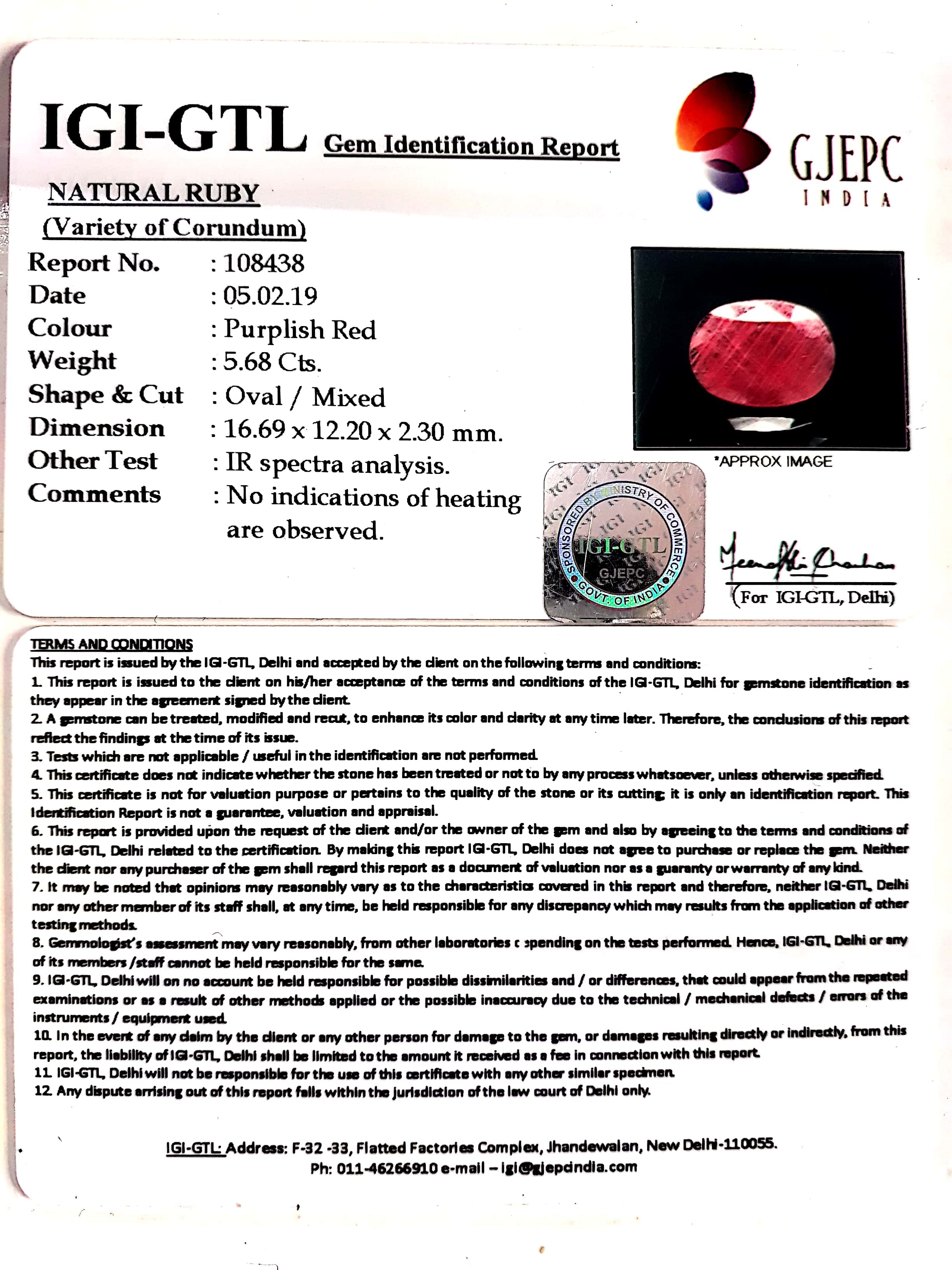 6.31 Ratti Natural Neo Burma Ruby with Govt Lab Certificate-(108438)