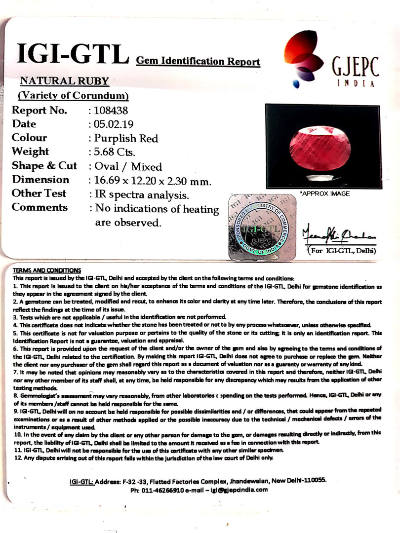 6.31 Ratti Natural Neo Burma Ruby with Govt Lab Certificate-(2331)