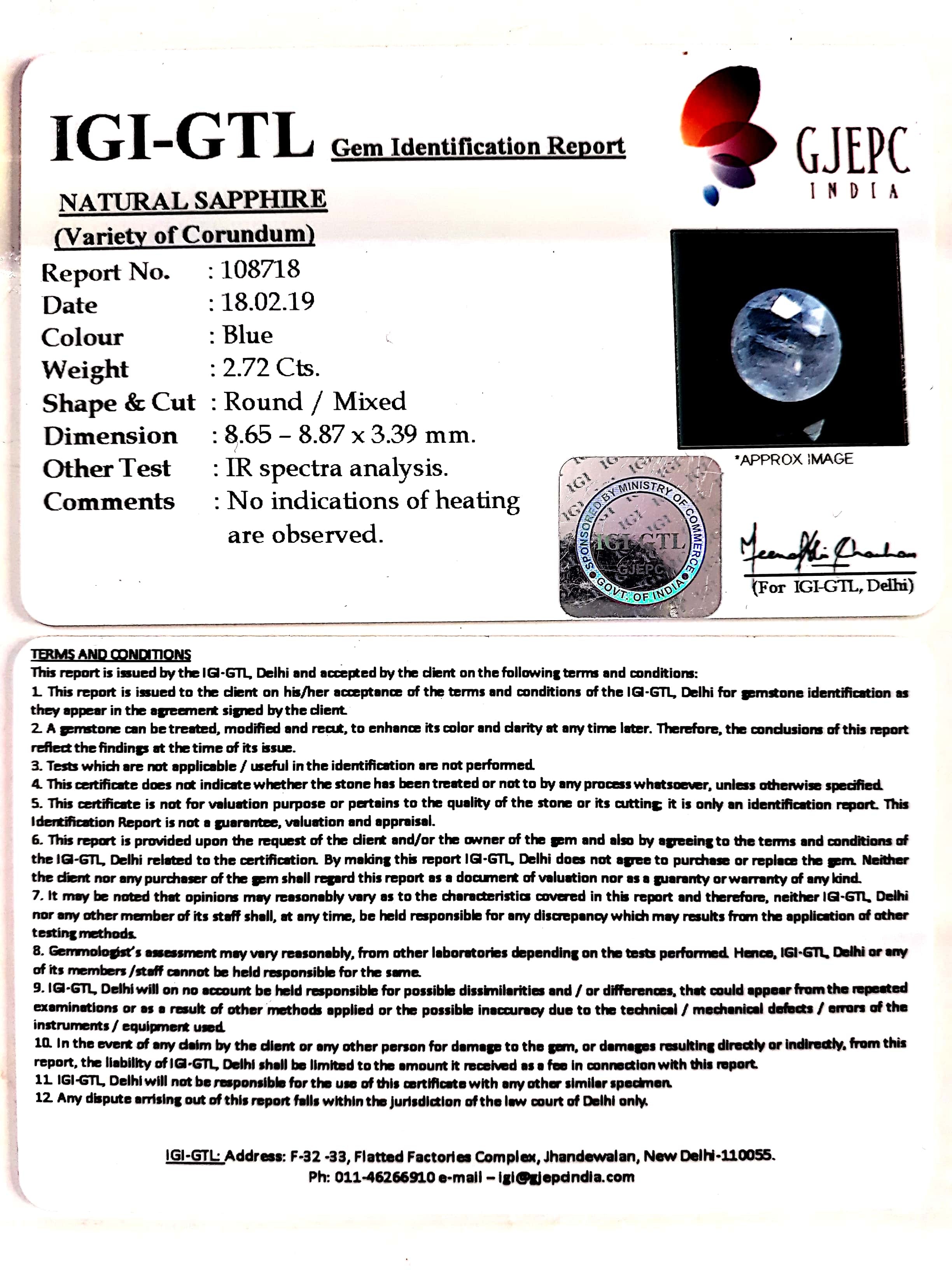 3.02 Ratti Natural Blue Sapphire With Govt Lab Certified-(4551)