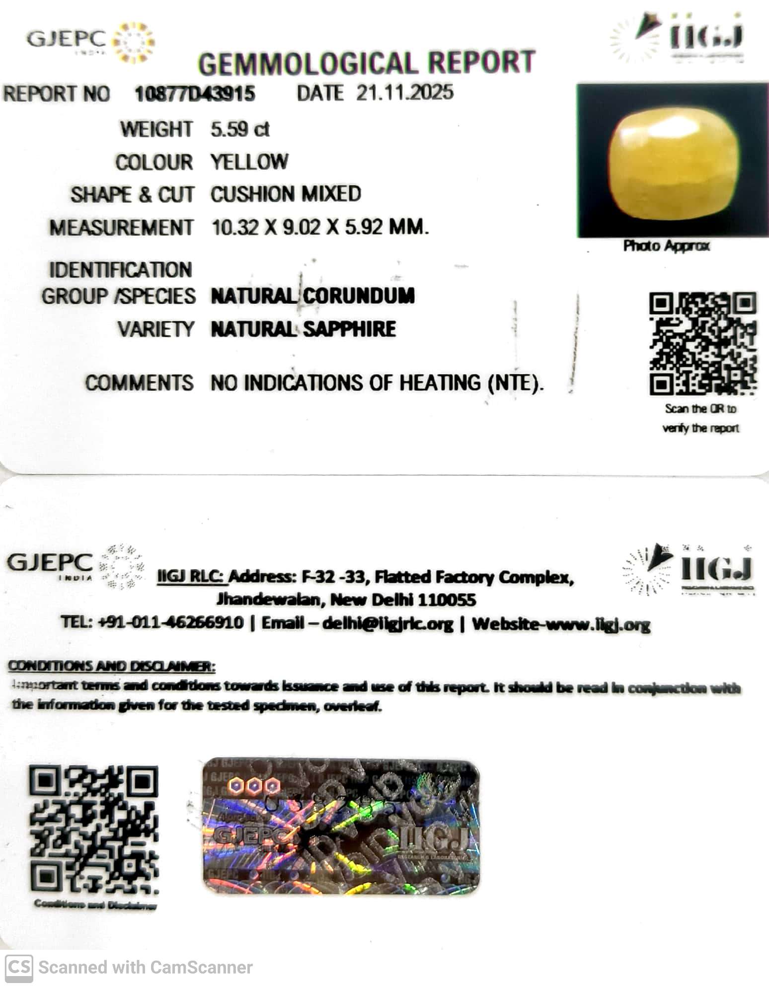 5.59/CT Natural Yellow Sapphire With Govt Lab Certificate (2331)