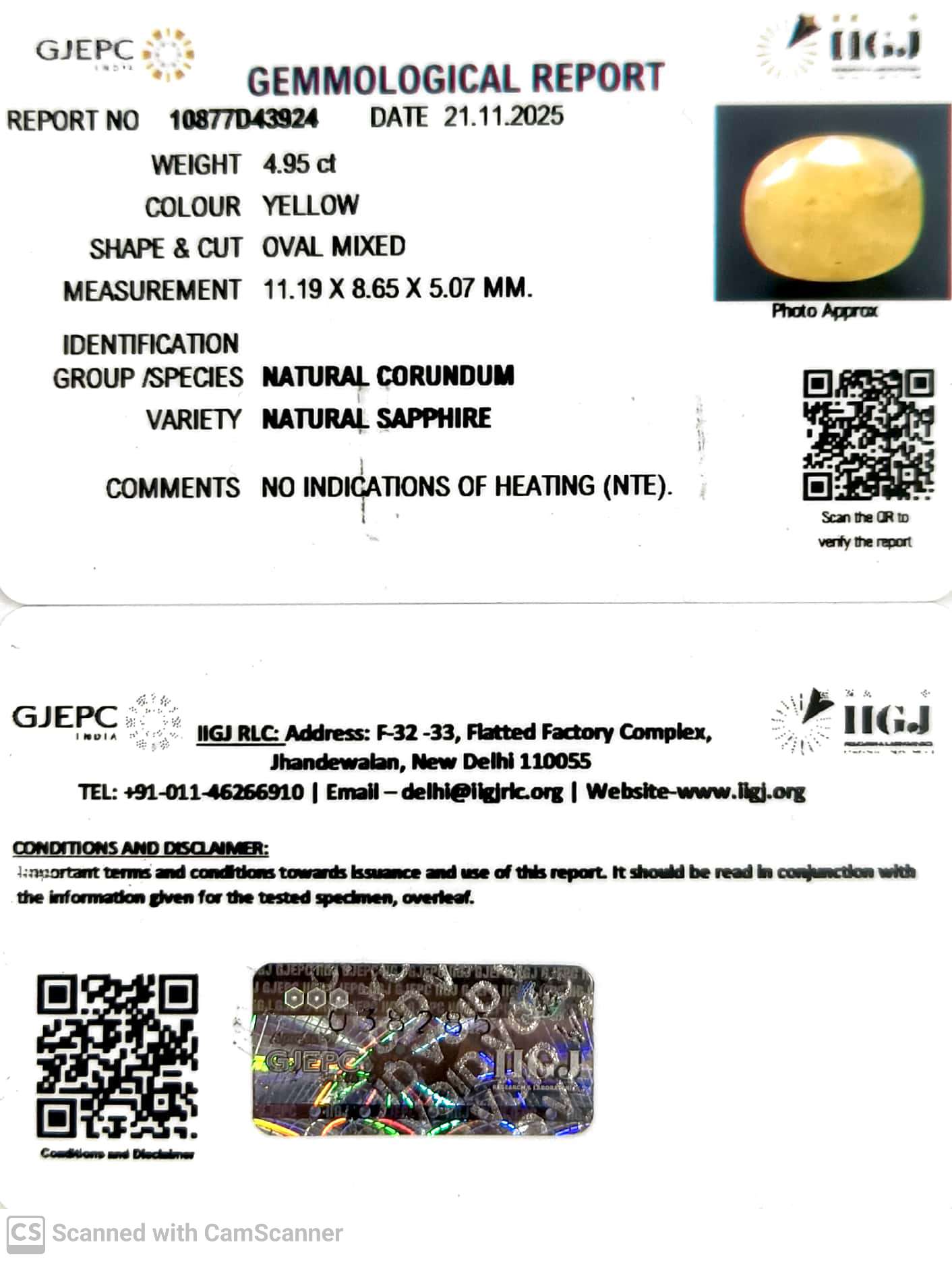 4.95/CT Natural Yellow Sapphire With Govt Lab Certificate (2331)