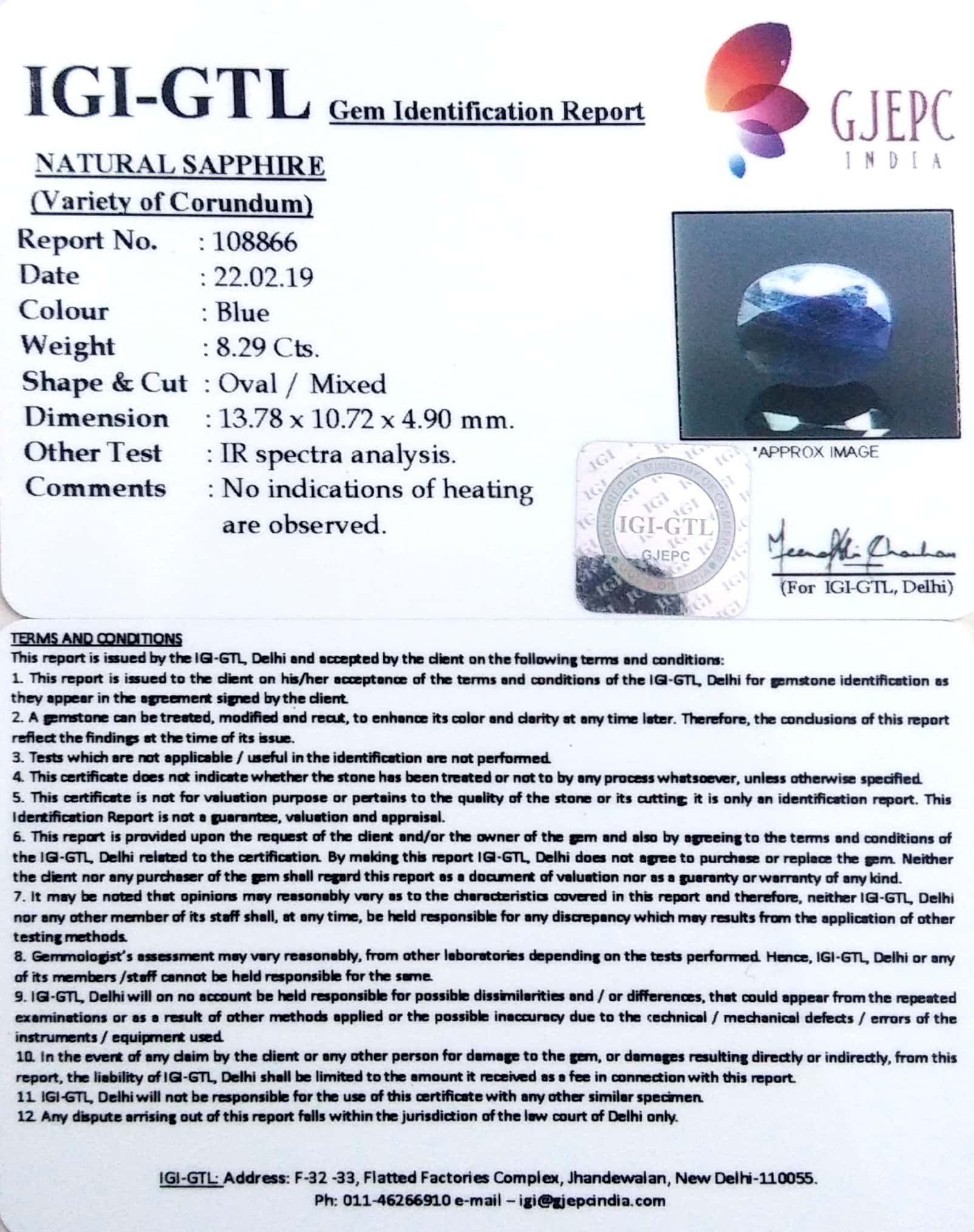 9.21 Ratti Natural Blue Sapphire With Govt Lab Certified-(2331)