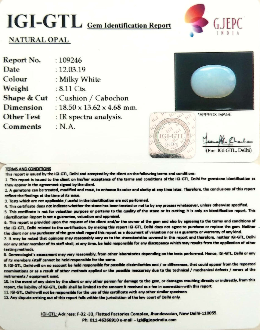 9.01 Ratti Natural fire Opal with Govt. Lab Certificate-(610)