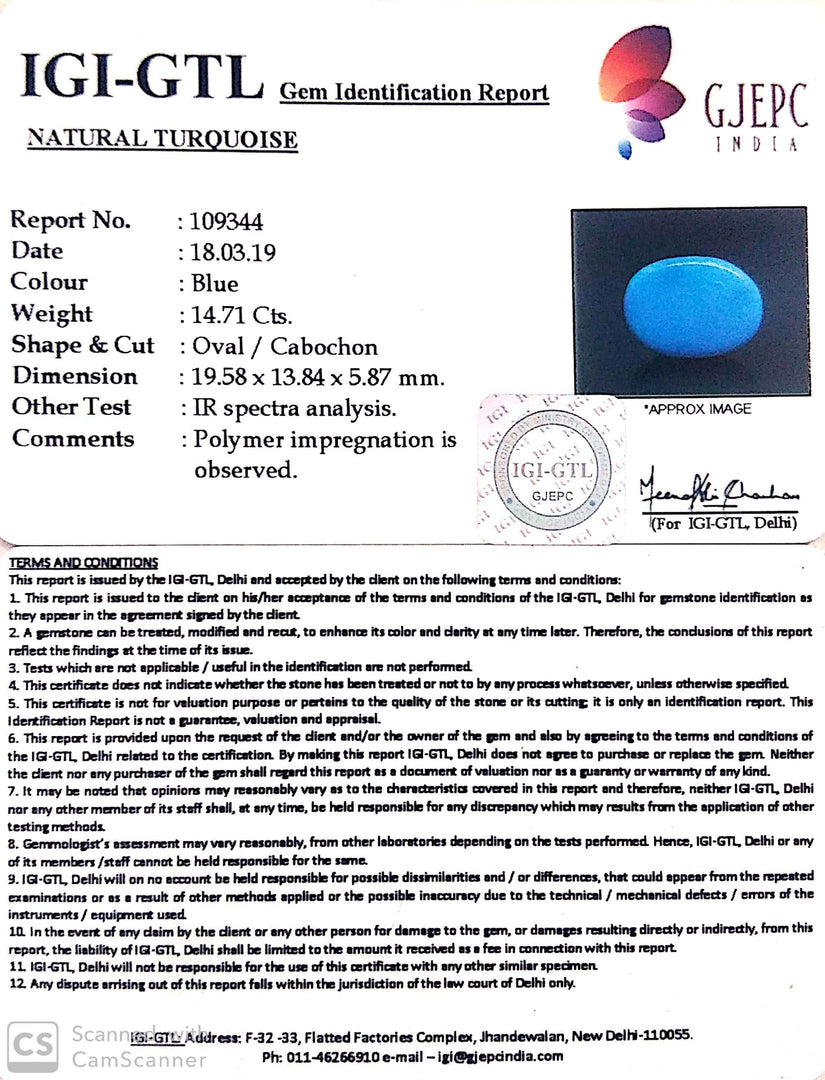16.34 Ratti Turquoise With Govt. Lab Certificate-(610)