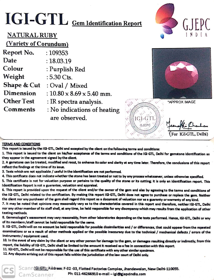5.89 Ratti Natural Neo Burma Ruby with Govt. Lab Certificate-(5661)