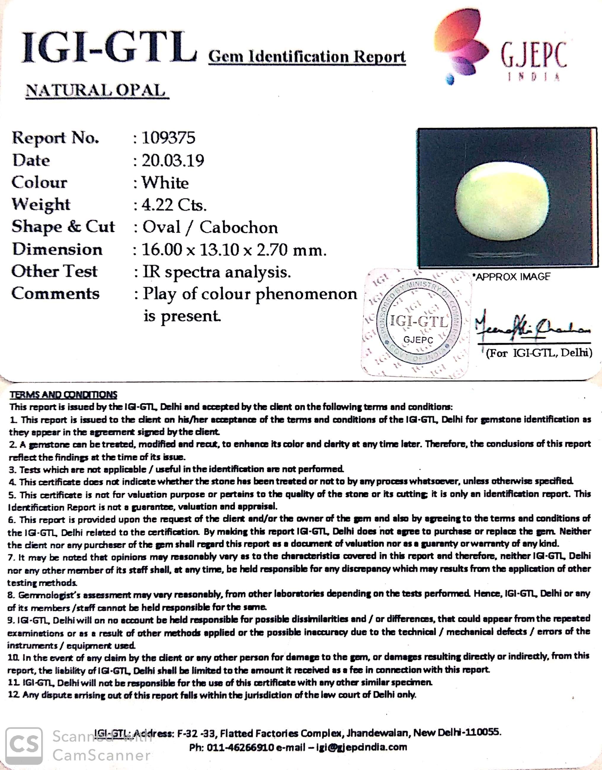 4.69 Ratti Natural Opal with Govt. Lab Certificate-(610)