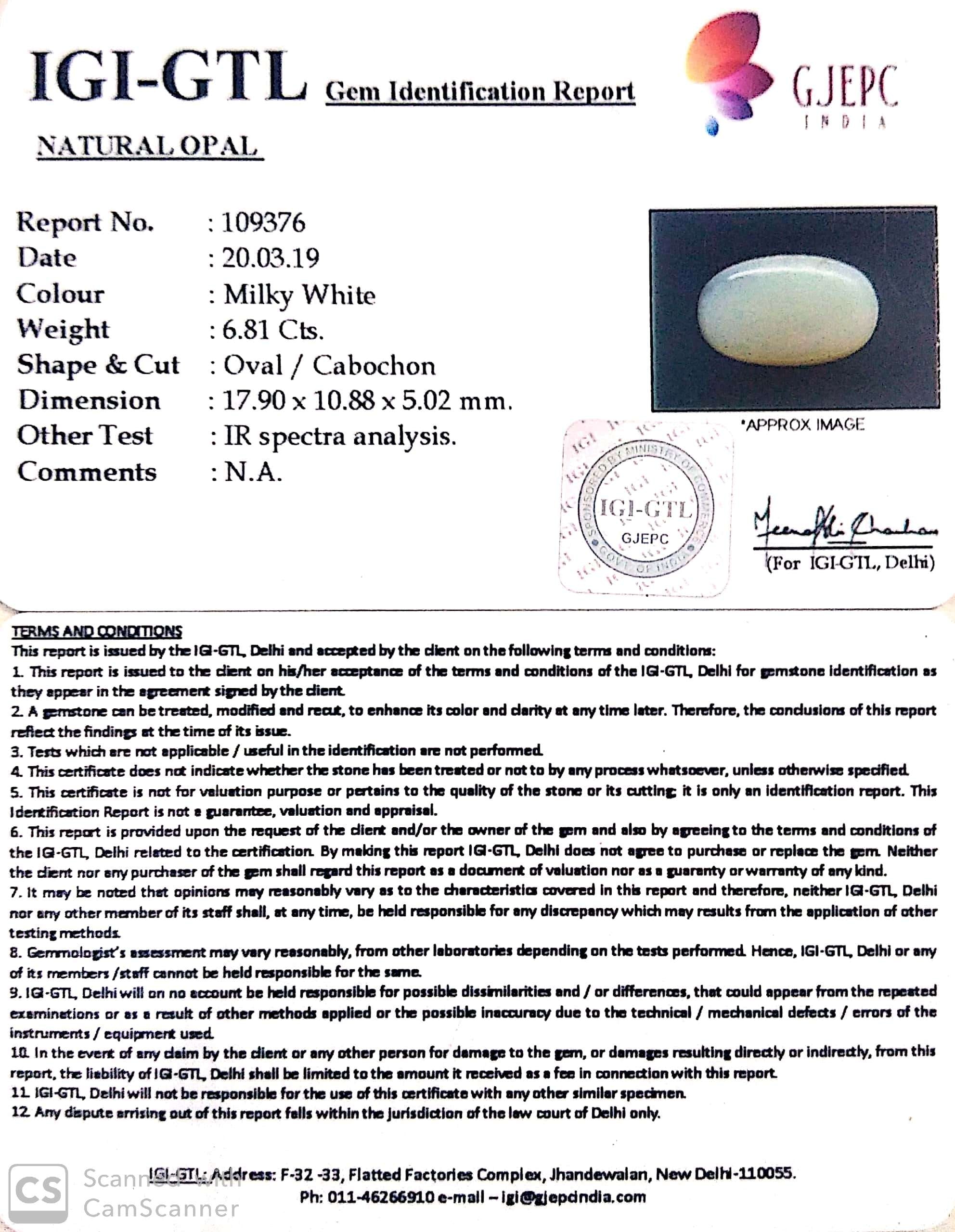 7.57 Ratti Natural Opal with Govt. Lab Certificate-(610)