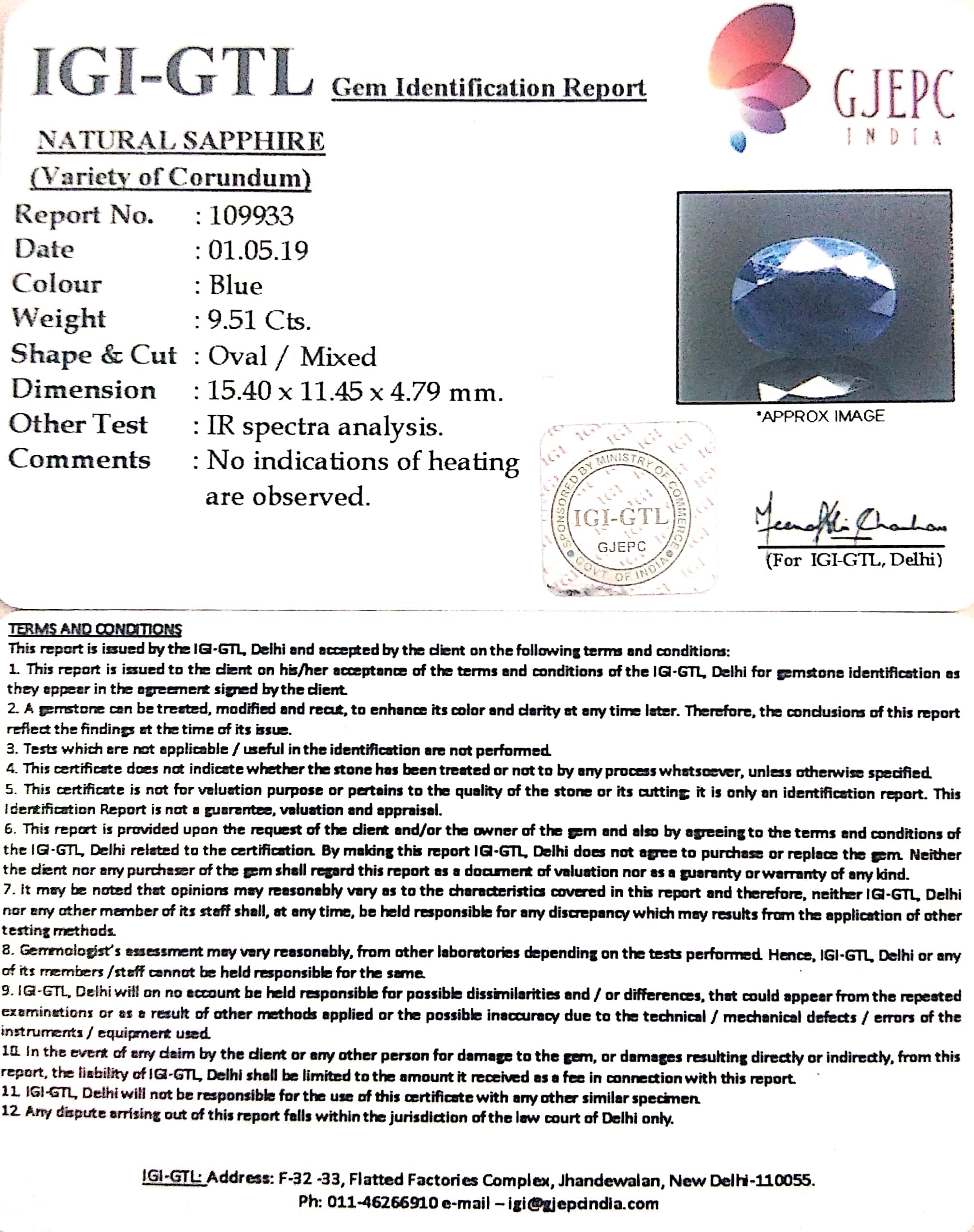 10.57 Ratti Natural Blue Sapphire with Govt Lab Certificate-(2331)