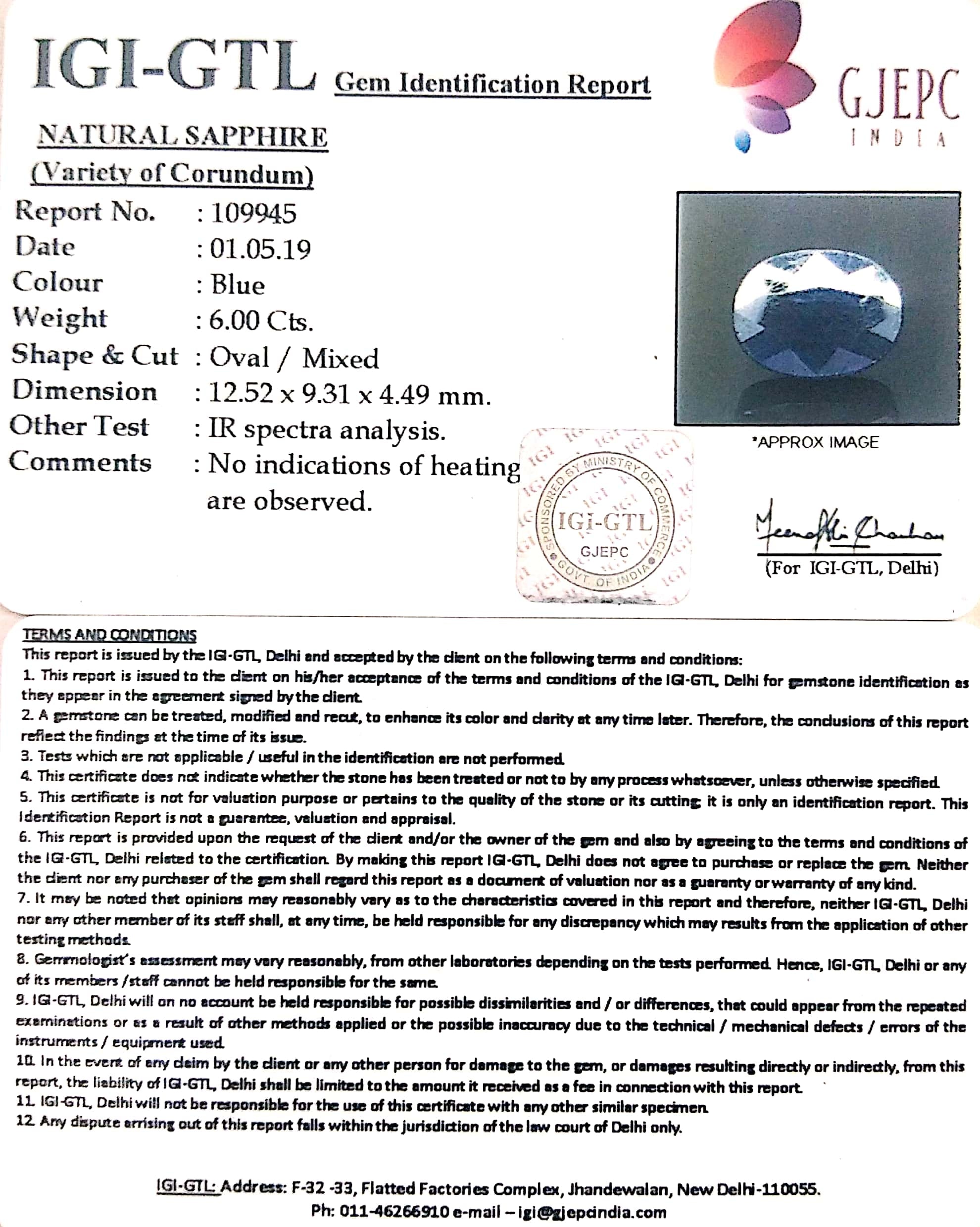 6.67 Ratti Natural Blue Sapphire with Govt Lab Certificate-(2331)