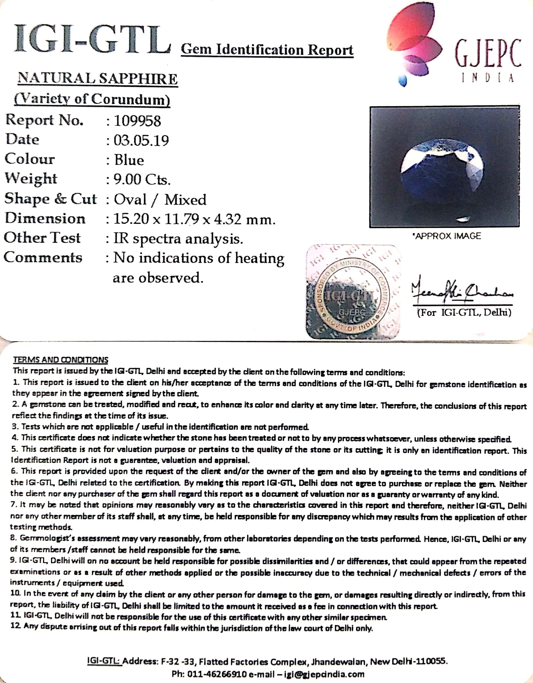 10.00 Ratti Natural Blue Sapphire with Govt Lab Certificate-(2331)