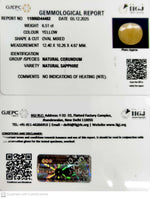 Load image into Gallery viewer, 6.51/CT Natural Yellow Sapphire With Govt Lab Certificate-11006D44482