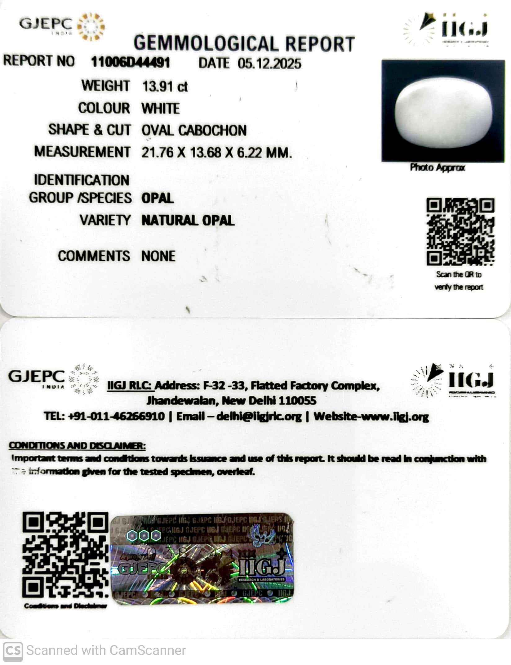 13.91/CT Natural Opal with Govt. Lab Certificate-11006D44491