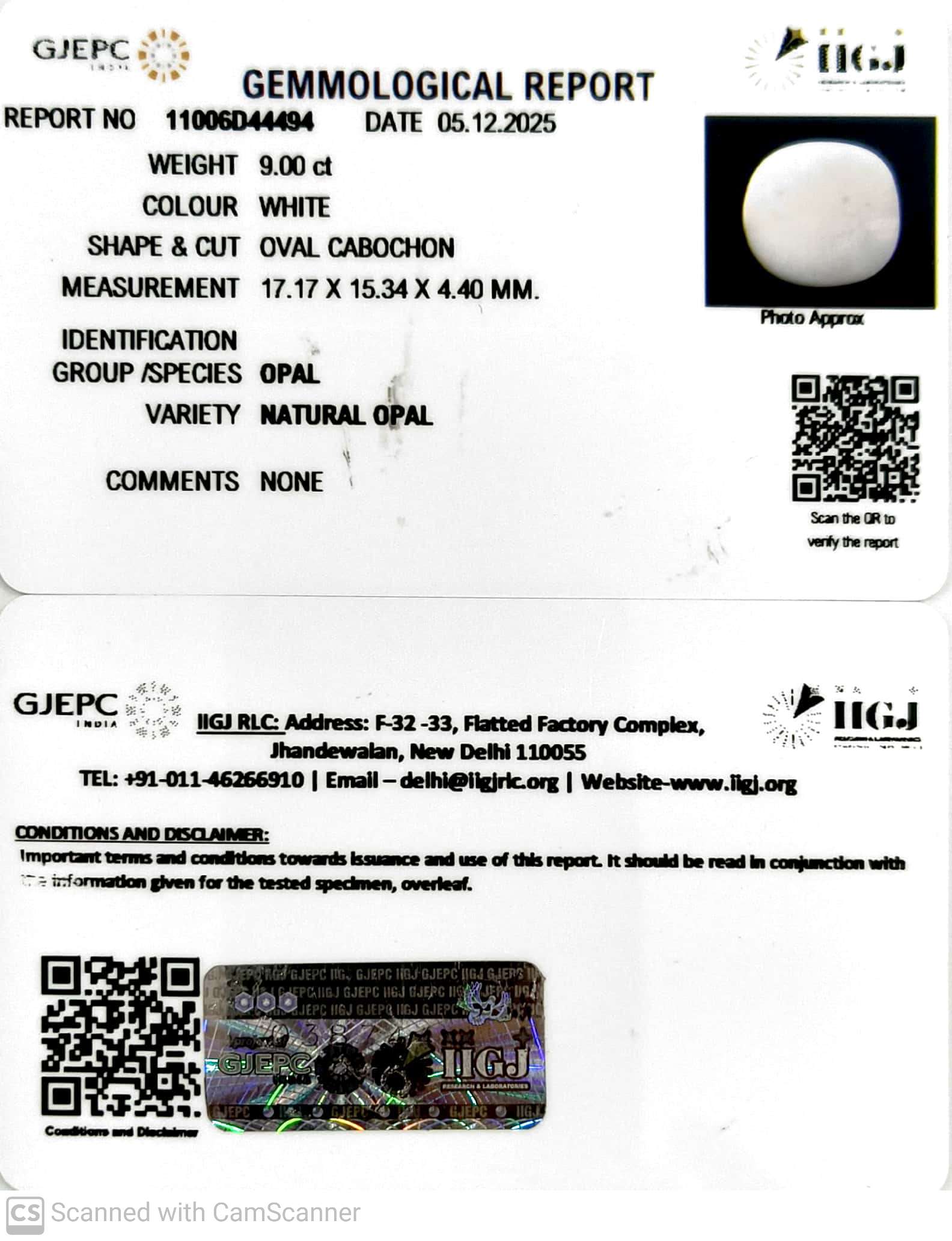 9/CT Natural Opal with Govt. Lab Certificate-11006D44494