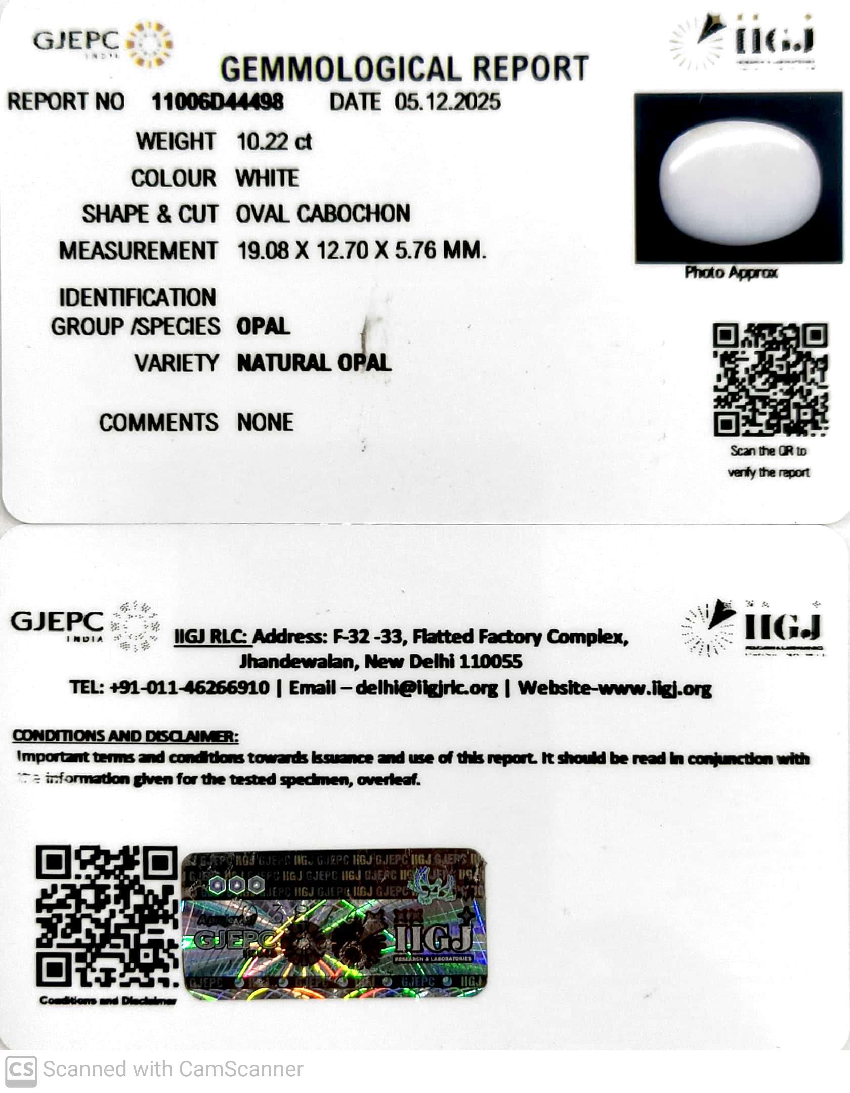 10.22/CT Natural Opal with Govt. Lab Certificate-11006D44498