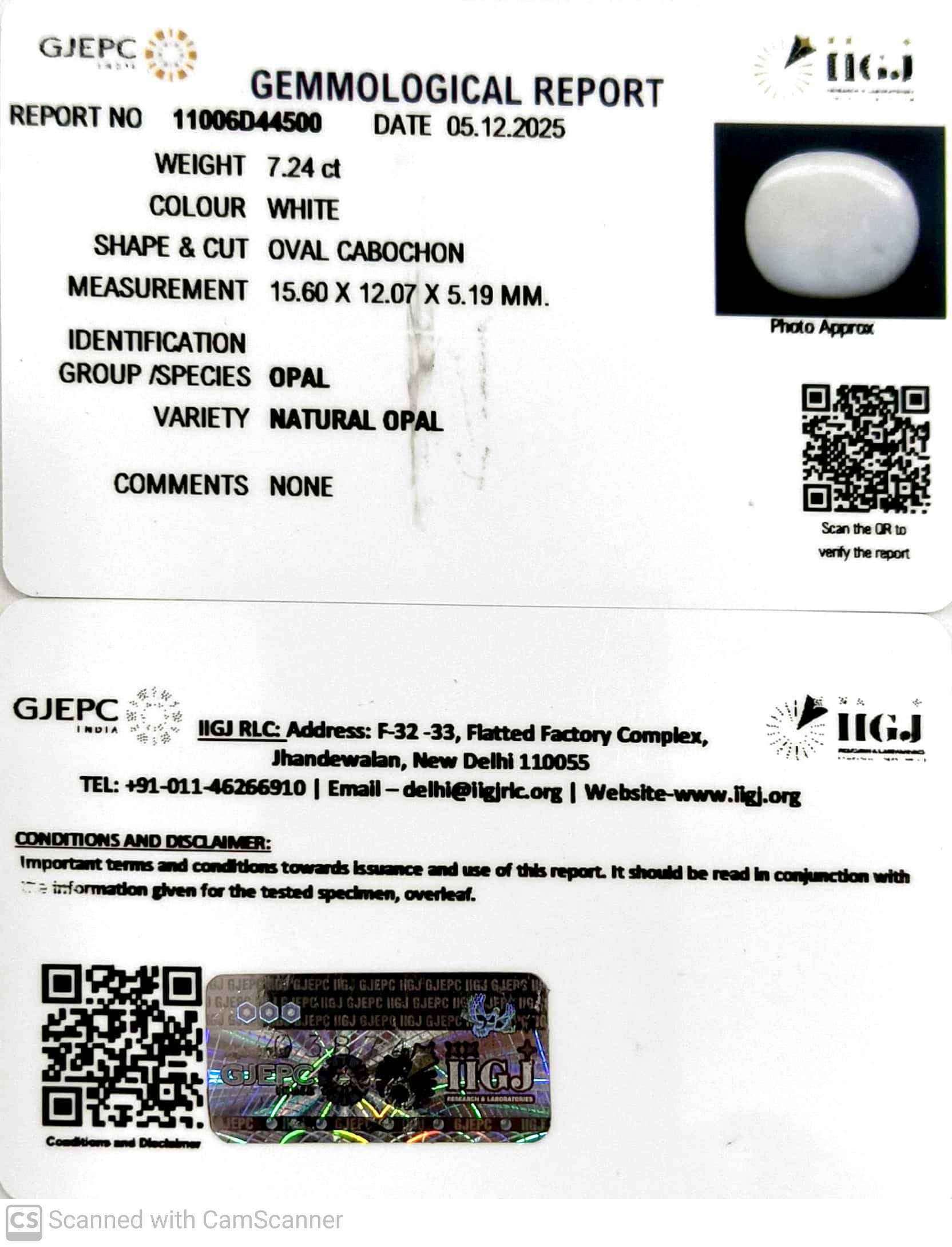 7.24/CT Natural Opal with Govt. Lab Certificate-11006D44500