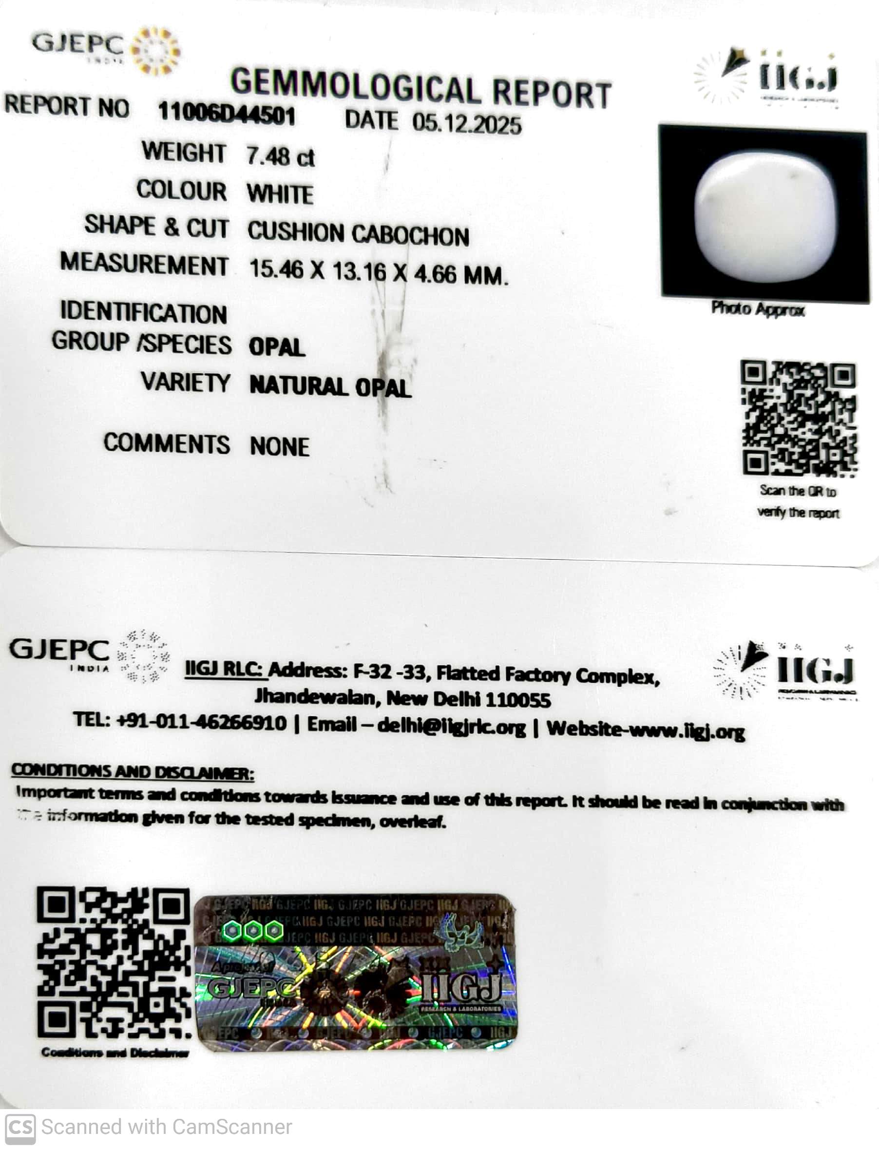 7.48/CT Natural Opal with Govt. Lab Certificate-11006D44501