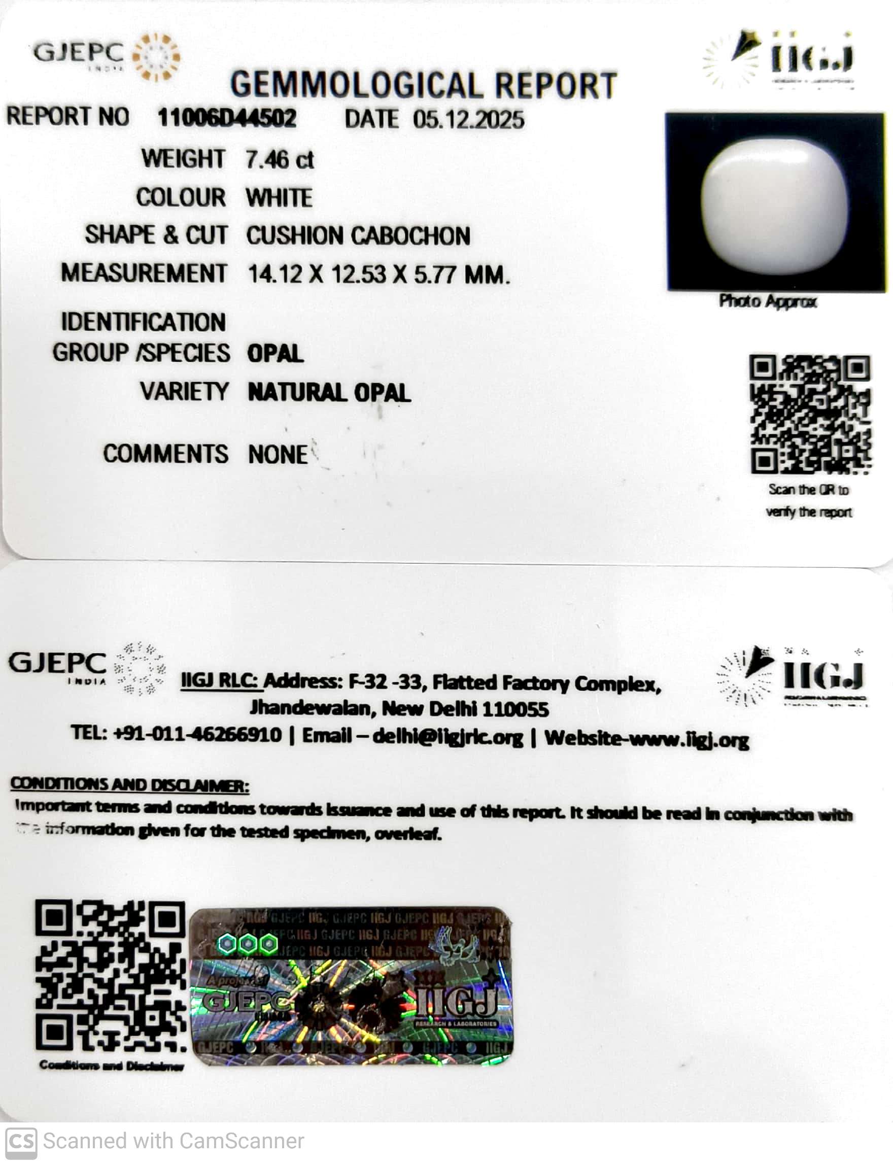 7.46/CT Natural Opal with Govt. Lab Certificate-11006D44502