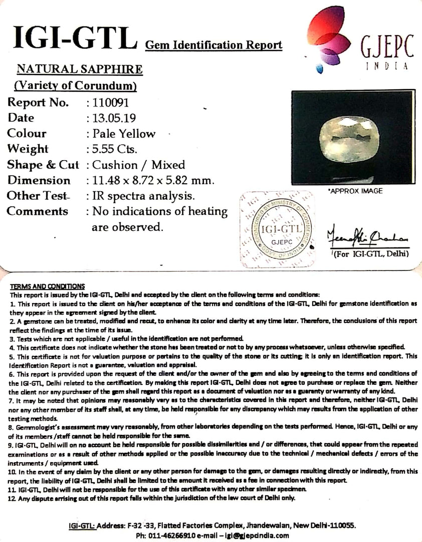 6.17 Ratti Natural Yellow Sapphire With Govt Lab Certificate-(6771)
