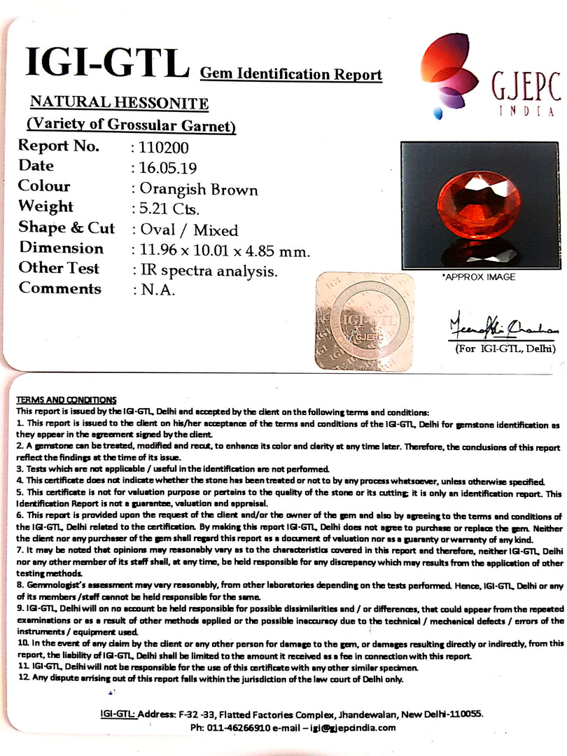 5.79 Ratti Natural Hessonite with Govt. Lab Certificate-(1221)