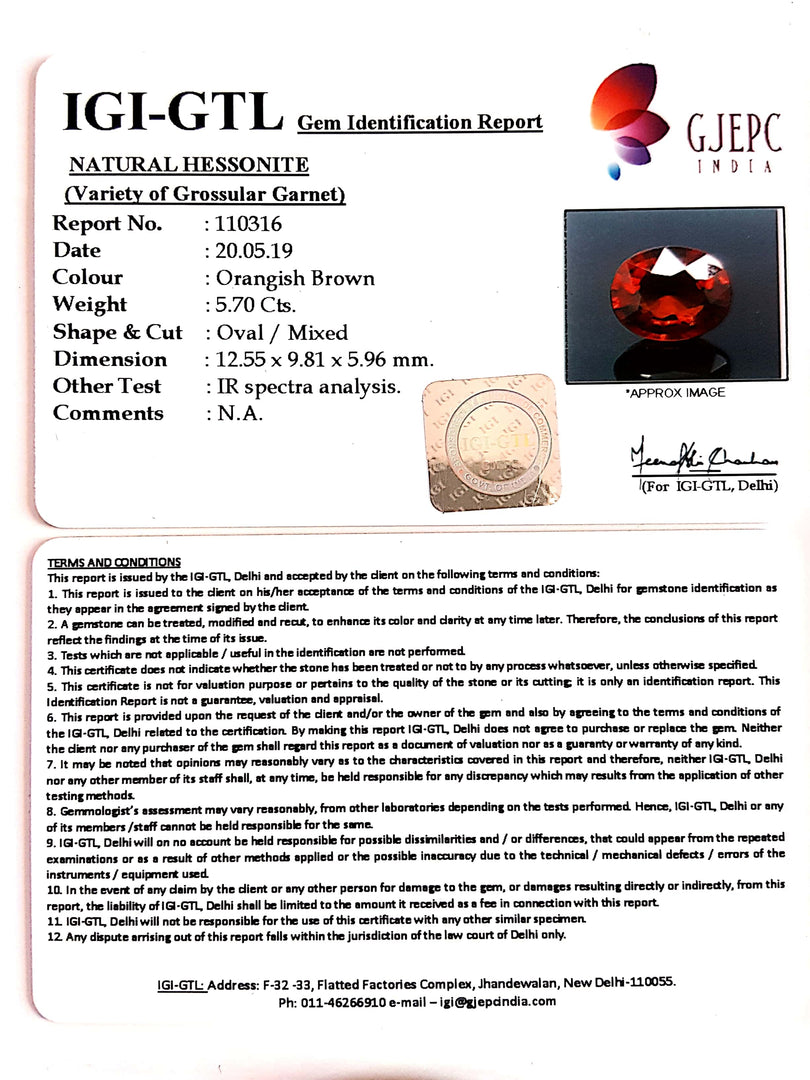 6.33 Ratti Natural Hessonite with Govt. Lab Certificate-(1221)