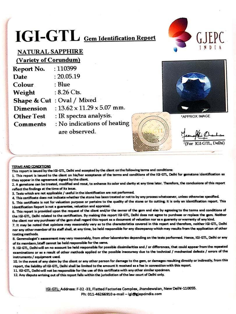 9.18 Ratti Natural Blue Sapphire with Govt Lab Certificate-(2331)