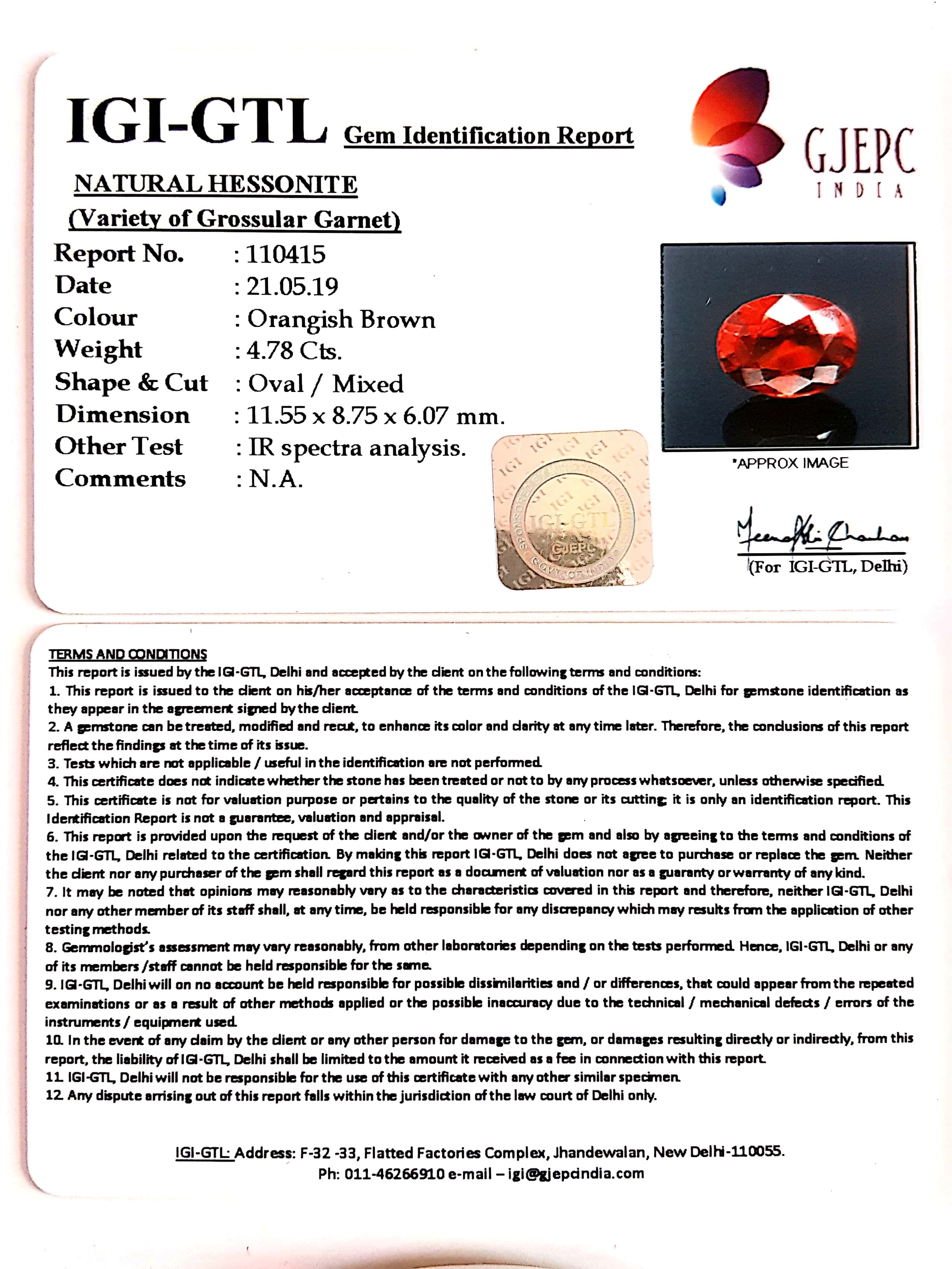 5.31 Ratti Natural Hessonite with Govt. Lab Certificate-(1221)