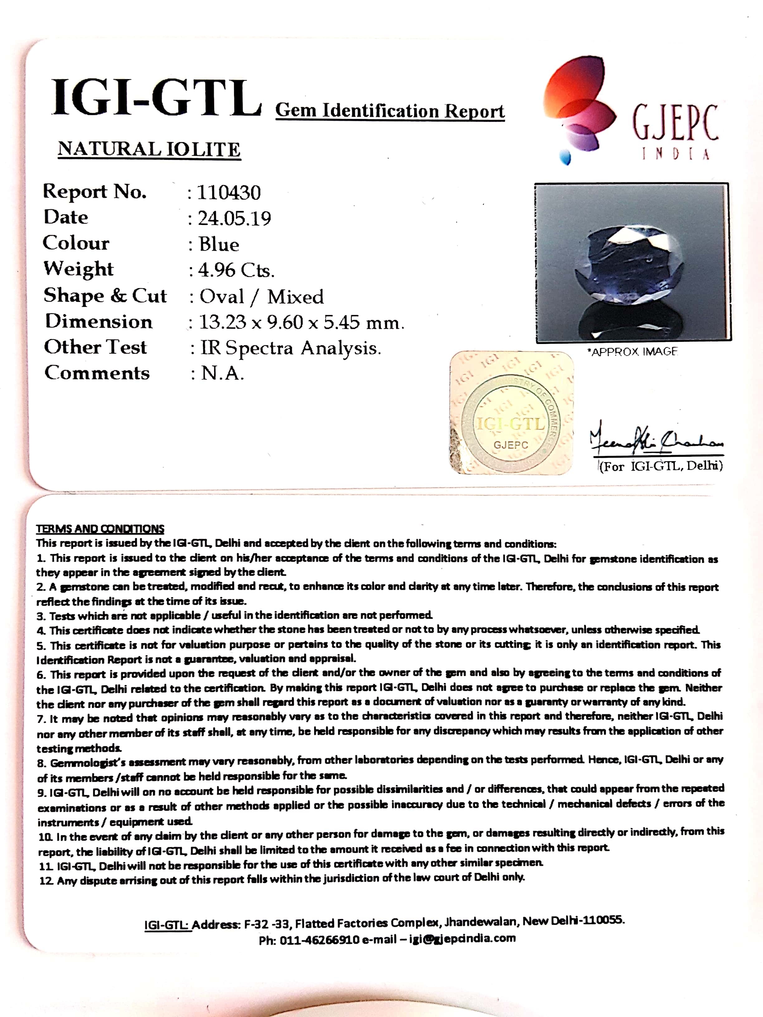 5.51 Ratti Natural Iolite With Govt. Lab Certificate-(1221)