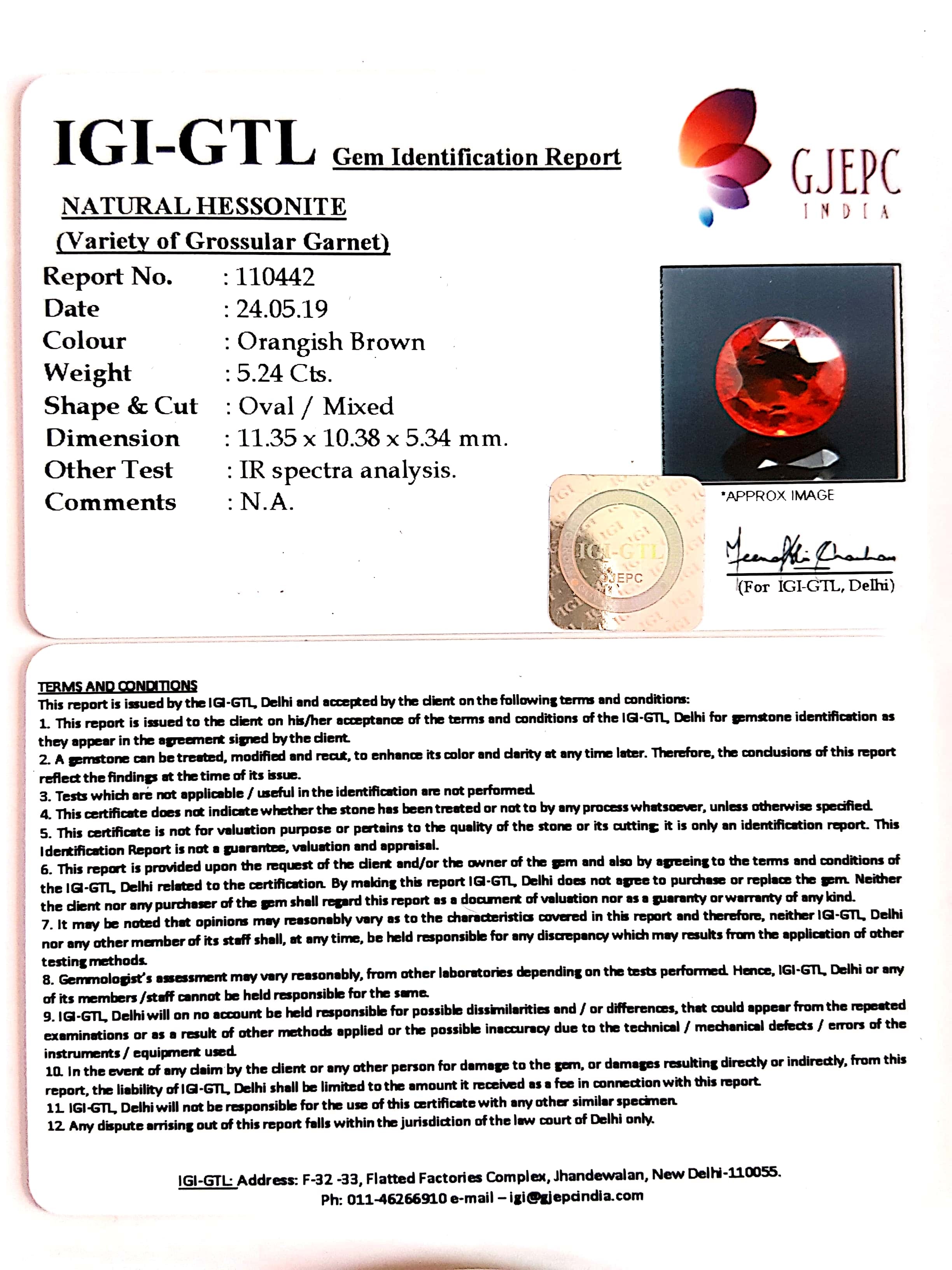 5.82 Ratti Natural Hessonite with Govt. Lab Certificate-(1221)