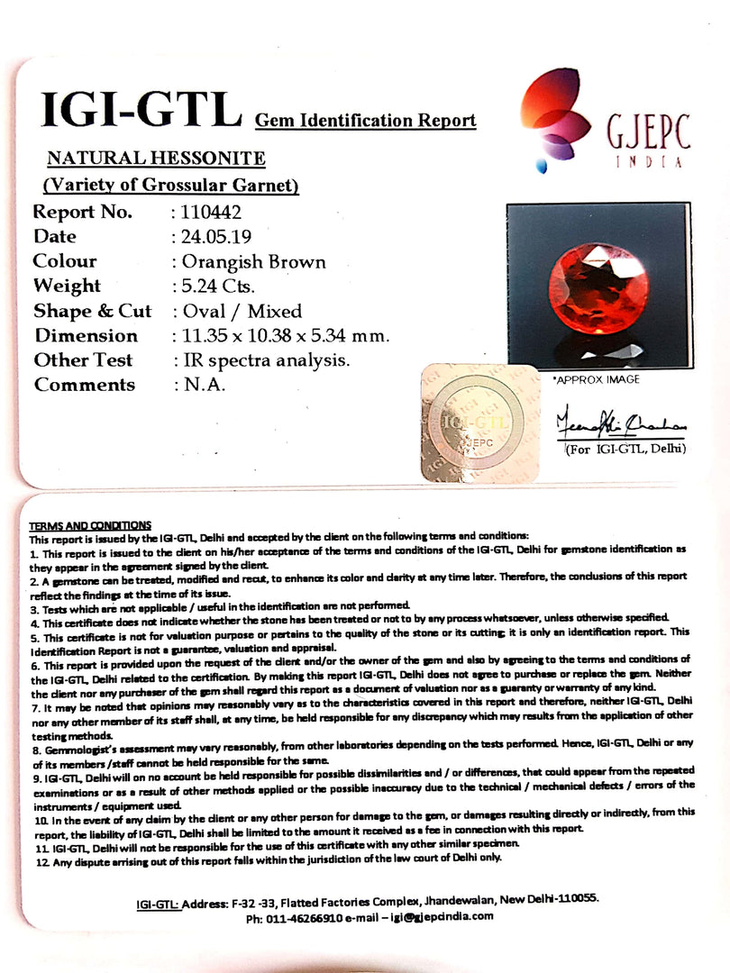 5.82 Ratti Natural Hessonite with Govt. Lab Certificate-(1221)