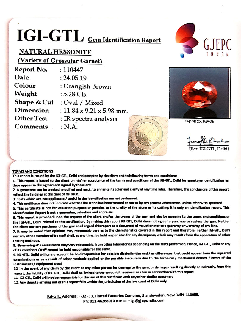 5.87 Ratti Natural Hessonite with Govt. Lab Certificate-(1221)