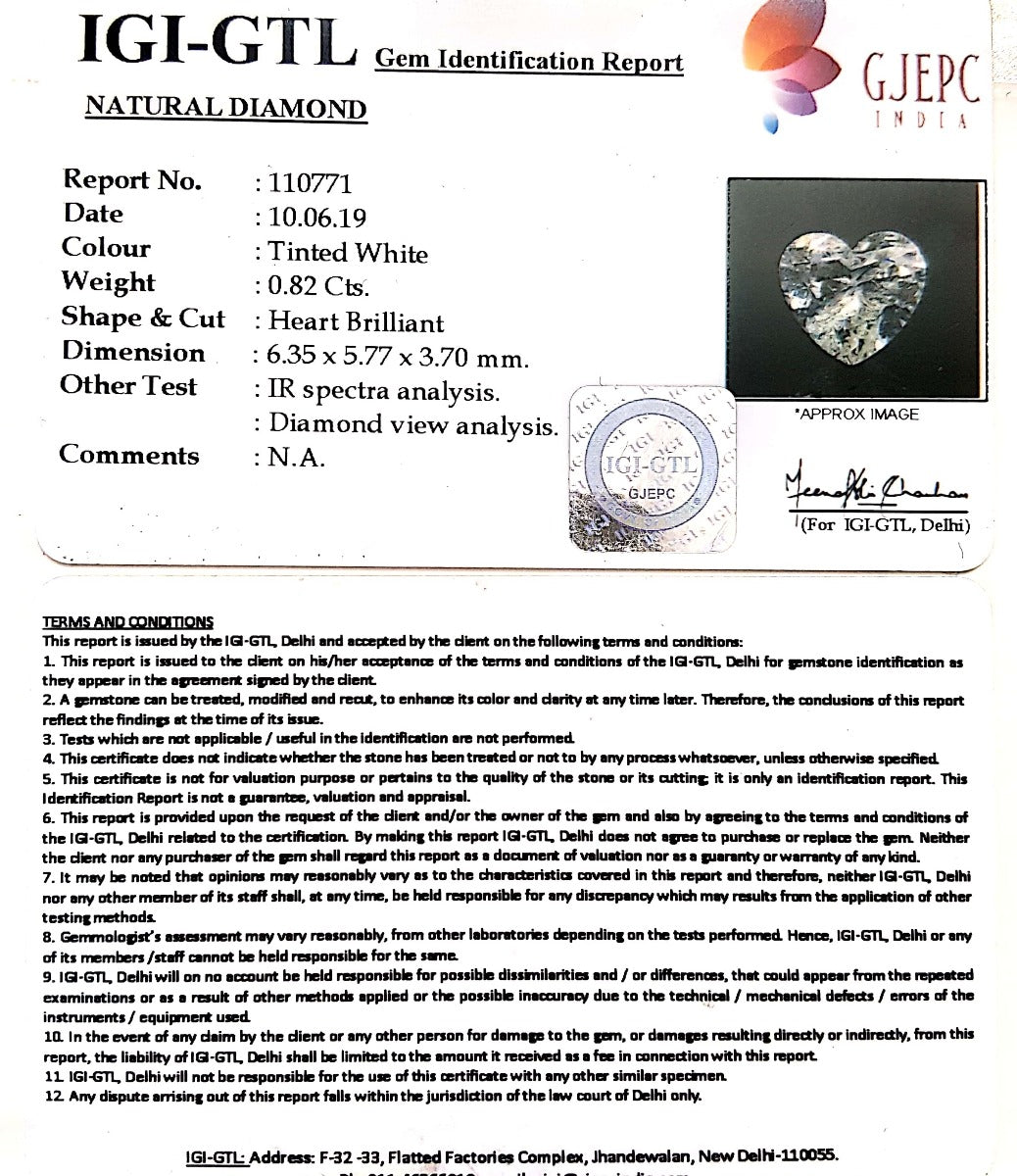 0.82/CT Natural Govt. Lab Certified Diamond-255000