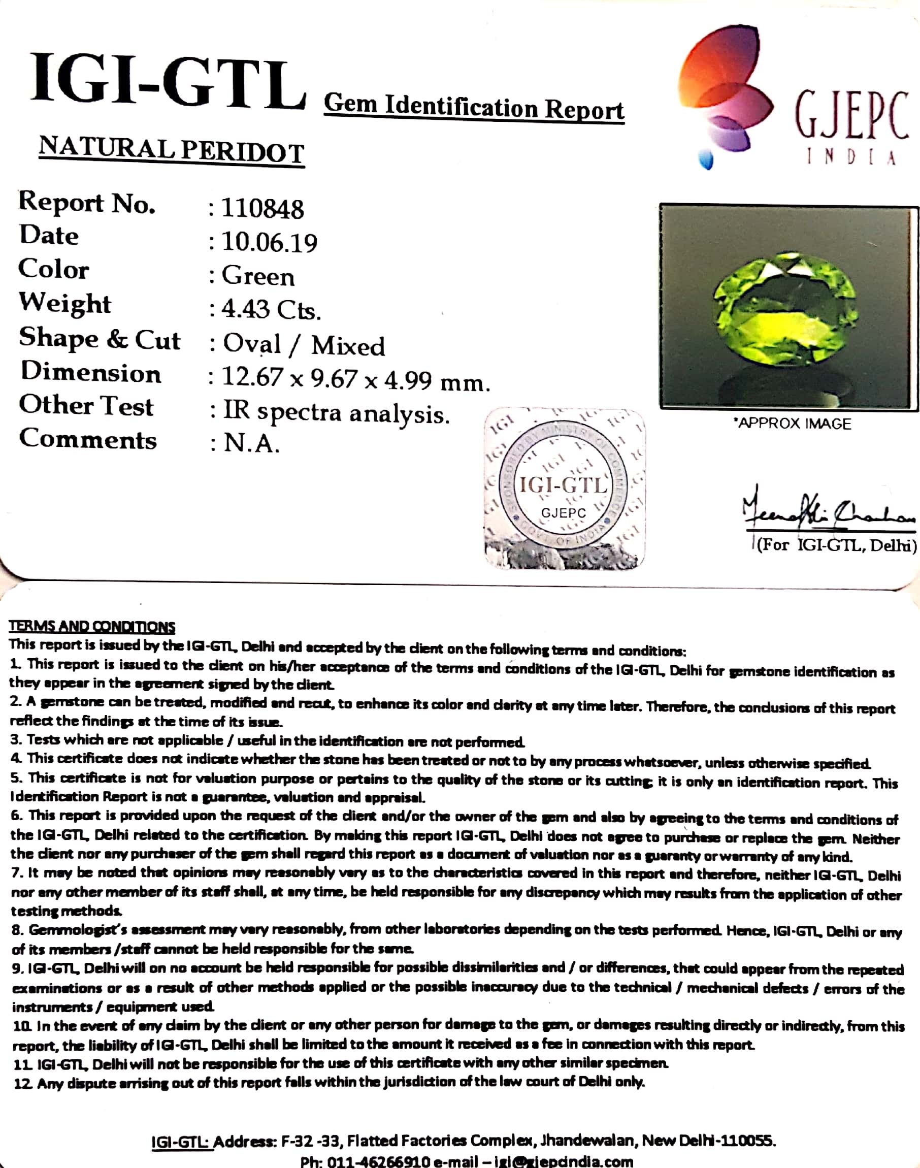 4.92 Ratti Natural Peridot With Govt.Lab Certificate-(4551)