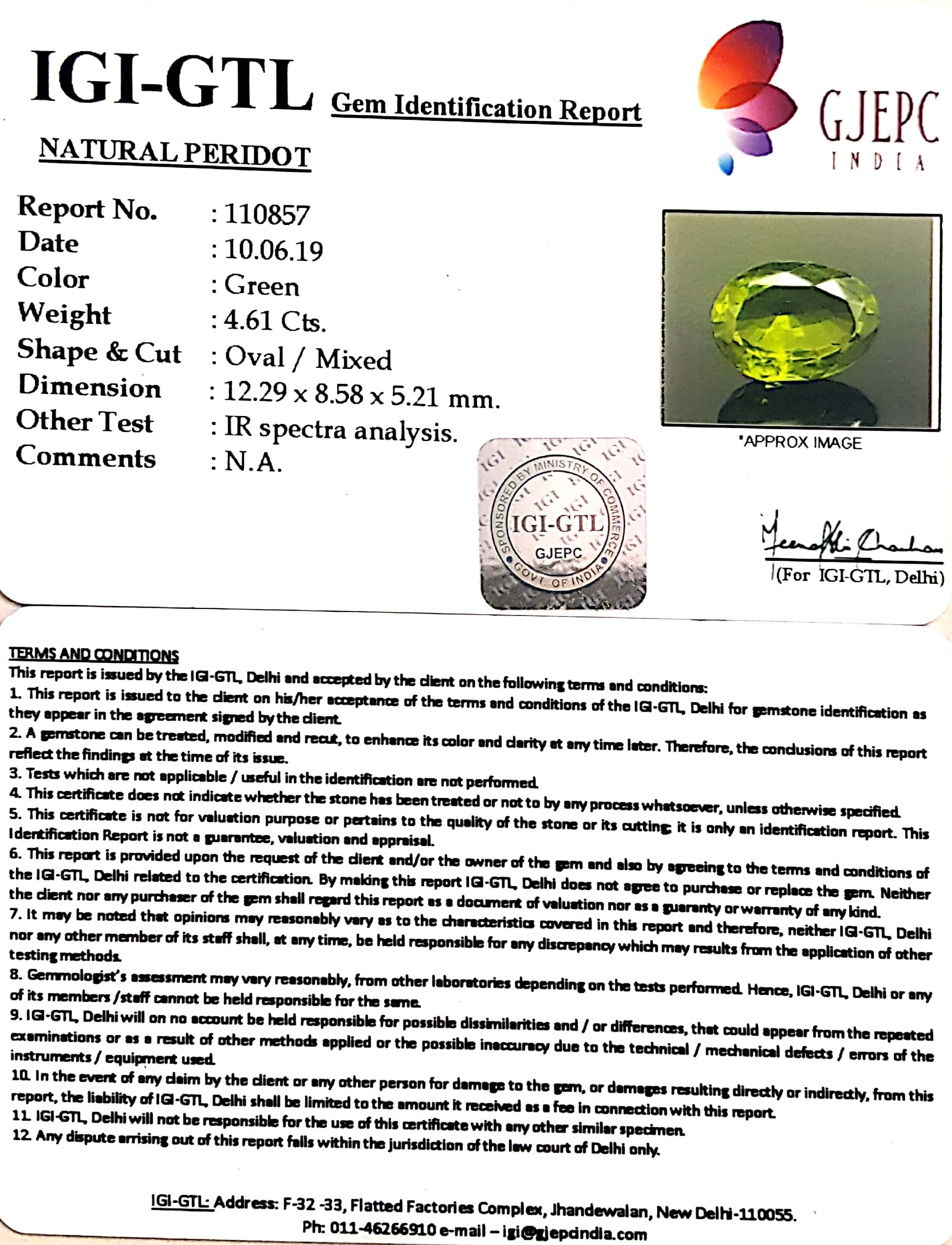 5.12 Ratti Natural Peridot With Govt.Lab Certificate-(4551)