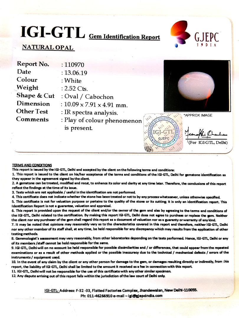 2.80 Ratti Natural fire Opal with Govt. Lab Certificate-(1221)