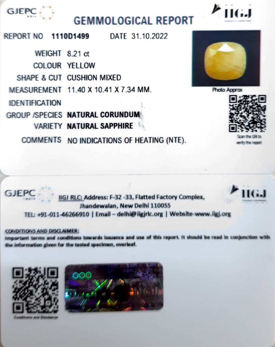 8.21/CT Natural Ceylonese Pukhraj Stone with Govt Lab Certificate-4551