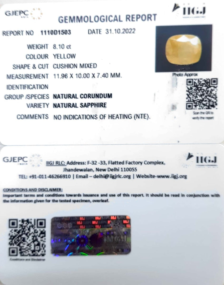 8.10/CT Natural Ceylonese Pukhraj with Govt Lab Certificate-1110D1503