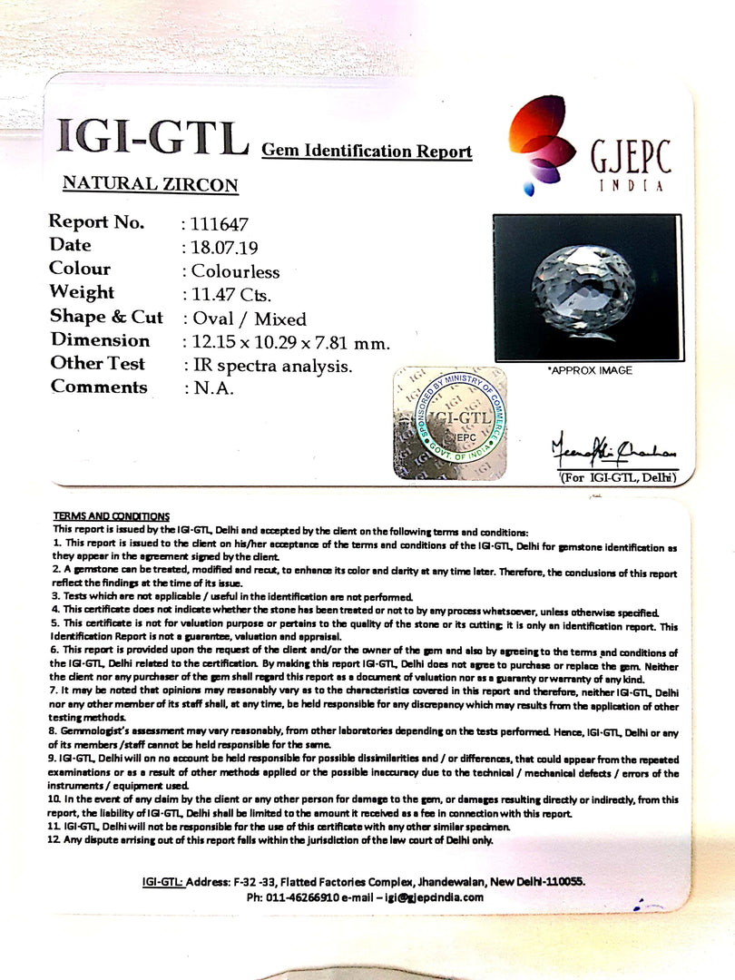 11.47/CT Natural Zircon with Govt. Lab certificate-(4551)