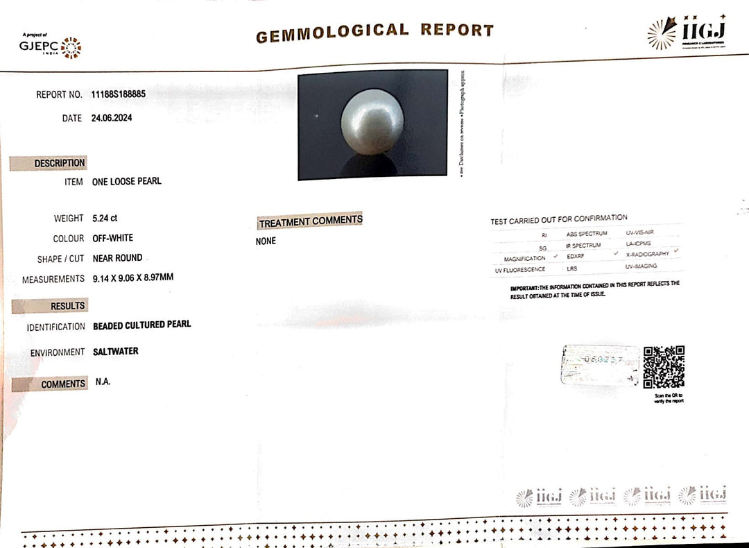 5.24/CT Natural South Sea Pearl with Govt. Lab Certificate (1550)