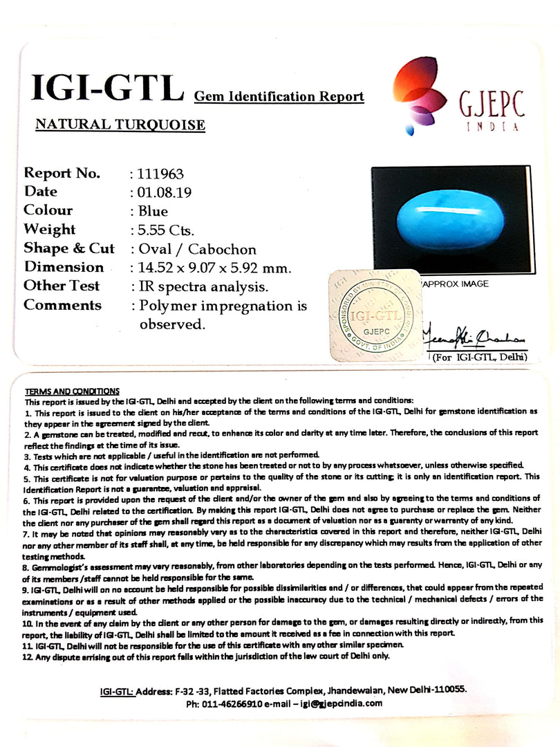 6.17 Ratti Irani Turquoise With Govt. Lab Certificate-(610)