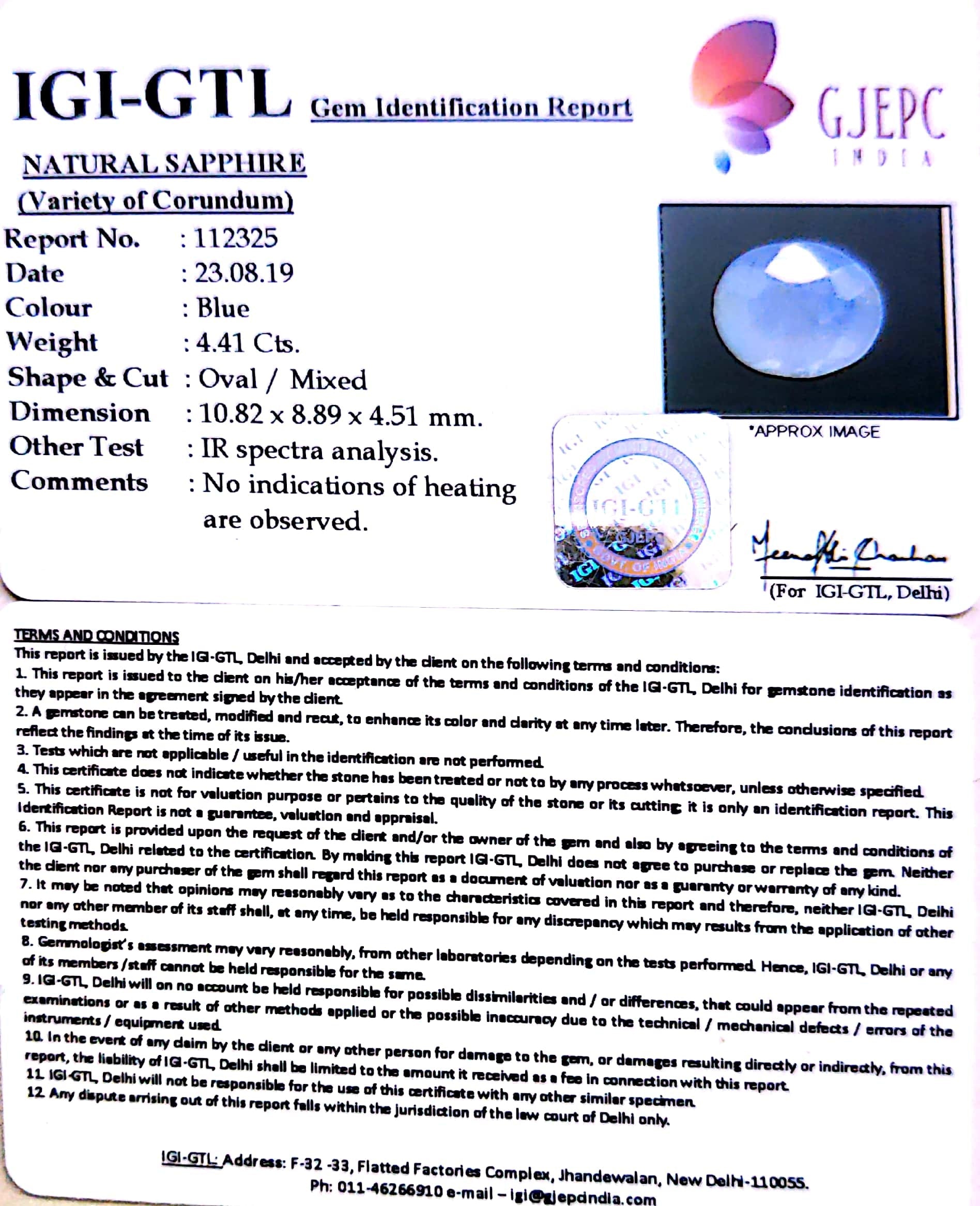 4.90 Ratti Natural Blue Sapphire With Govt Lab Certified-(4551)