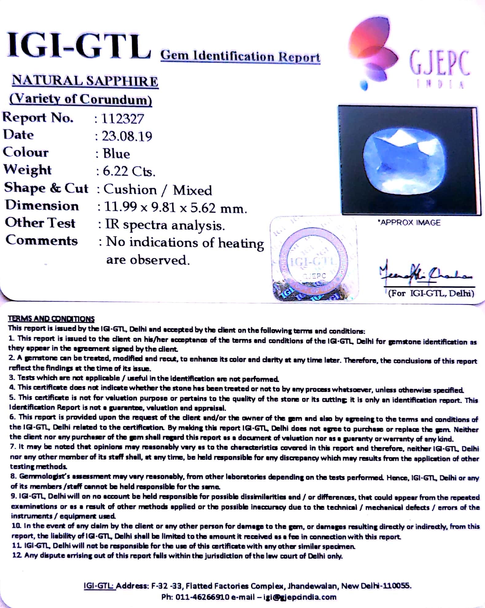 6.91 Ratti Natural Blue Sapphire With Govt Lab Certified-(16650)