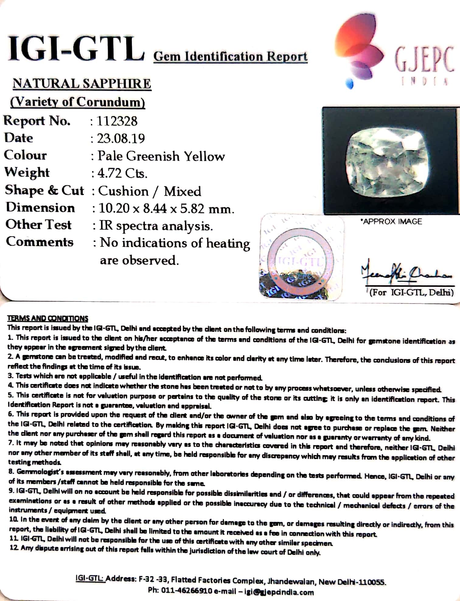 4.72/CT Natural Yellow Sapphire with Govt Lab Certificate-YELSA9U