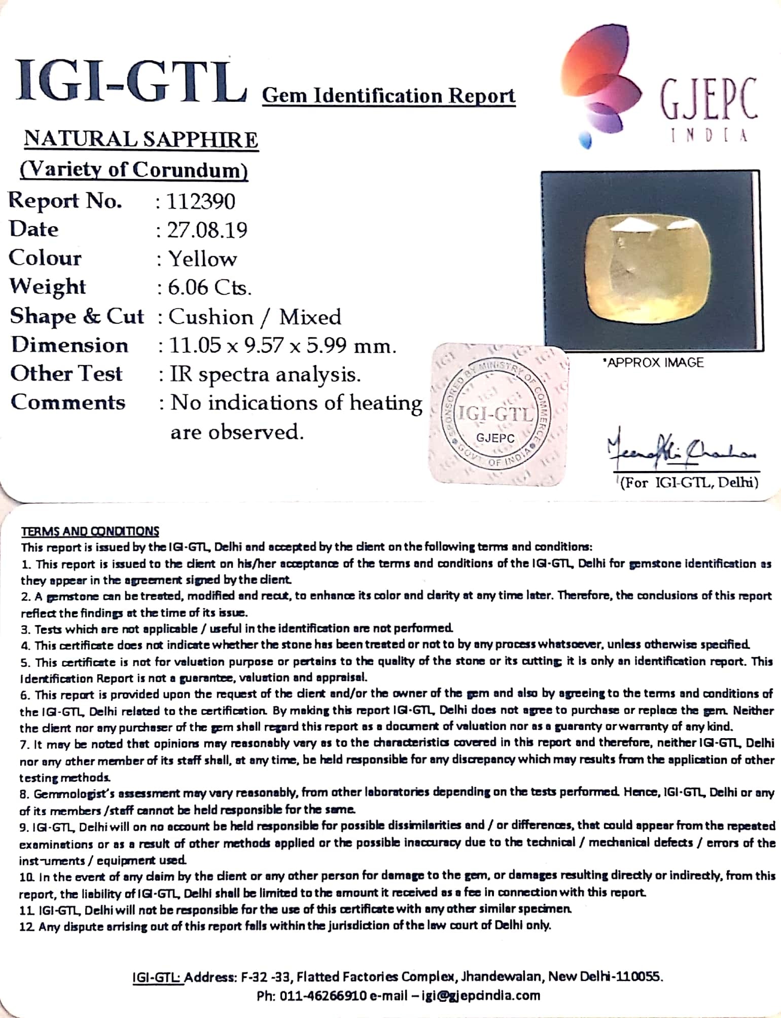 6.73 Ratti Natural Yellow Sapphire with Govt Lab Certificate-(6771)