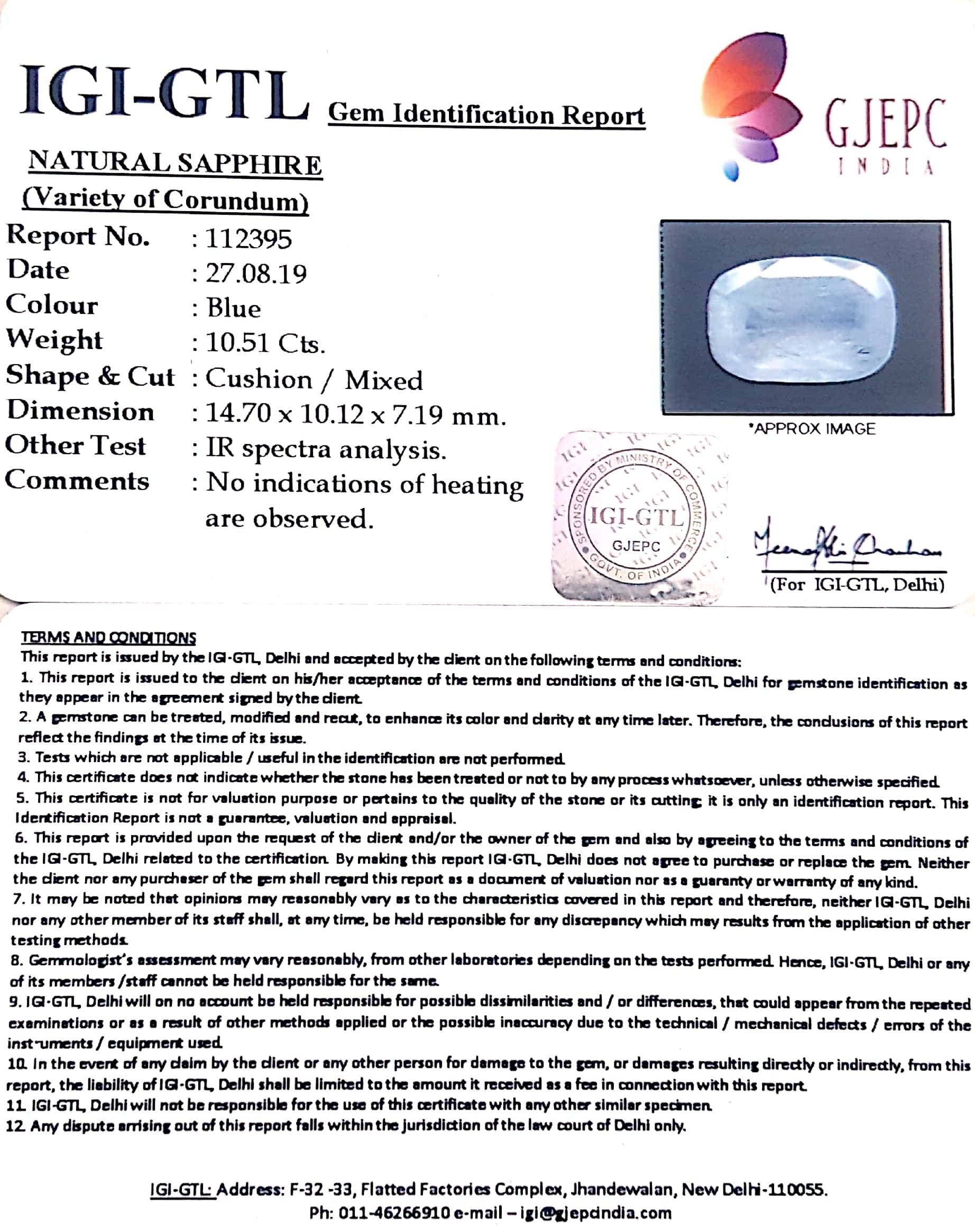 11.68 Ratti Natural Blue Sapphire With Govt Lab Certified-(6771)