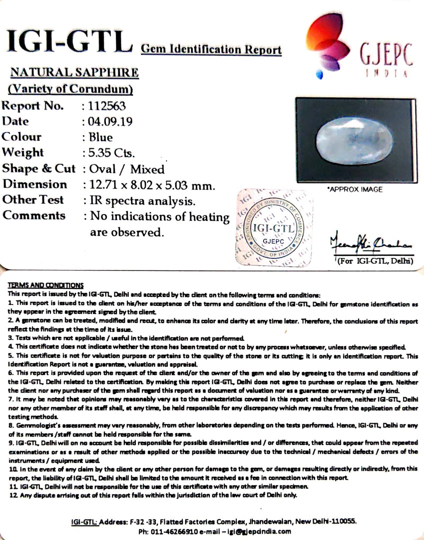 5.94 Ratti Natural Blue Sapphire With Govt Lab Certified-(4551)