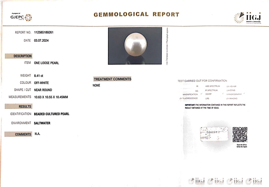 8.41/CT Natural South Sea Pearl with Govt. Lab Certificate (1550)