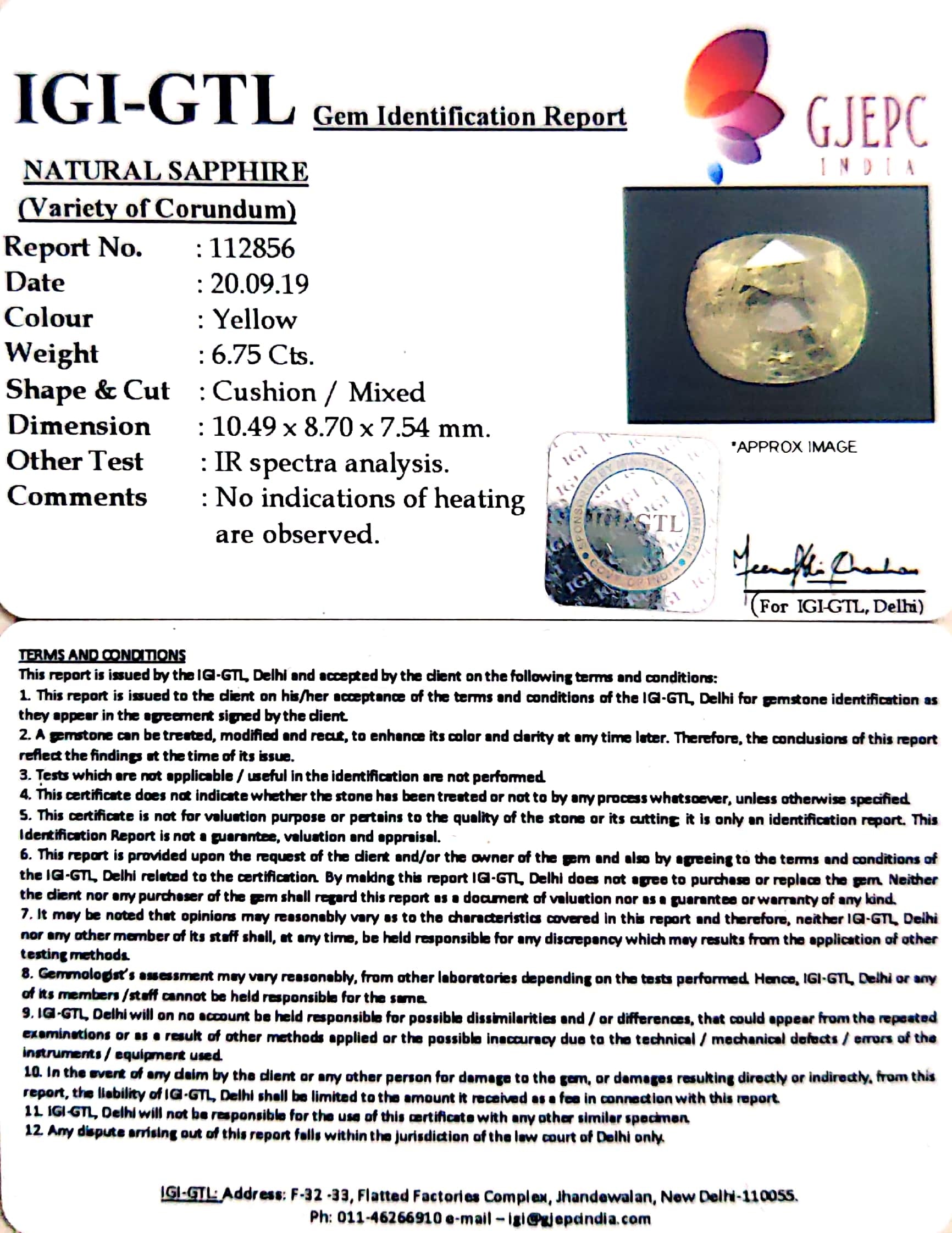 7.50 Ratti Natural Yellow Sapphire with Govt Lab Certificate-112856